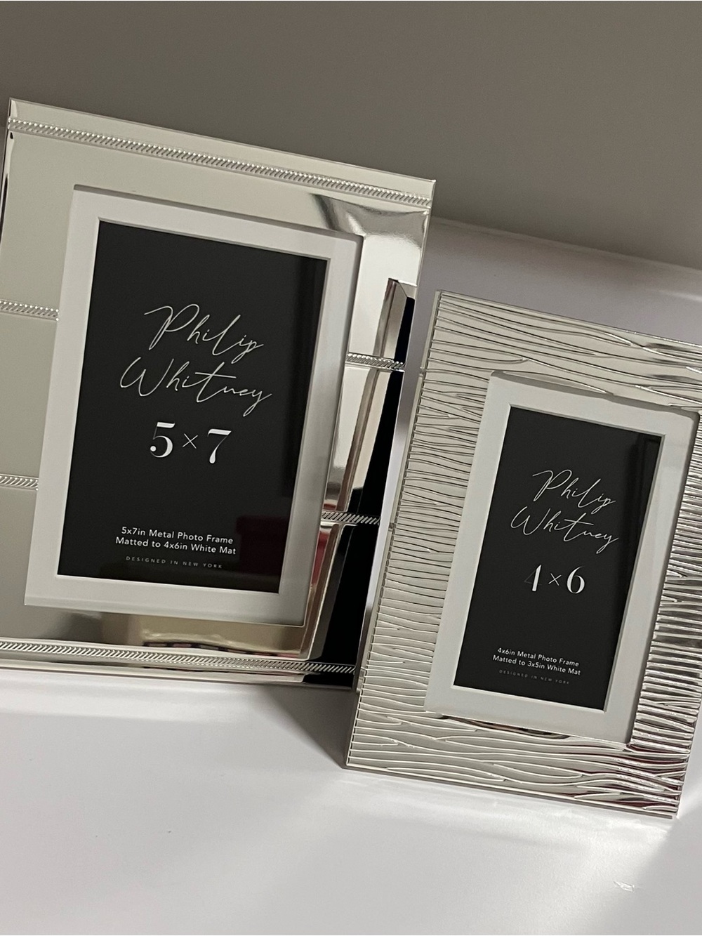 Two Silver Toned Metal Picture Frames- Polished 5x7 and 4x6